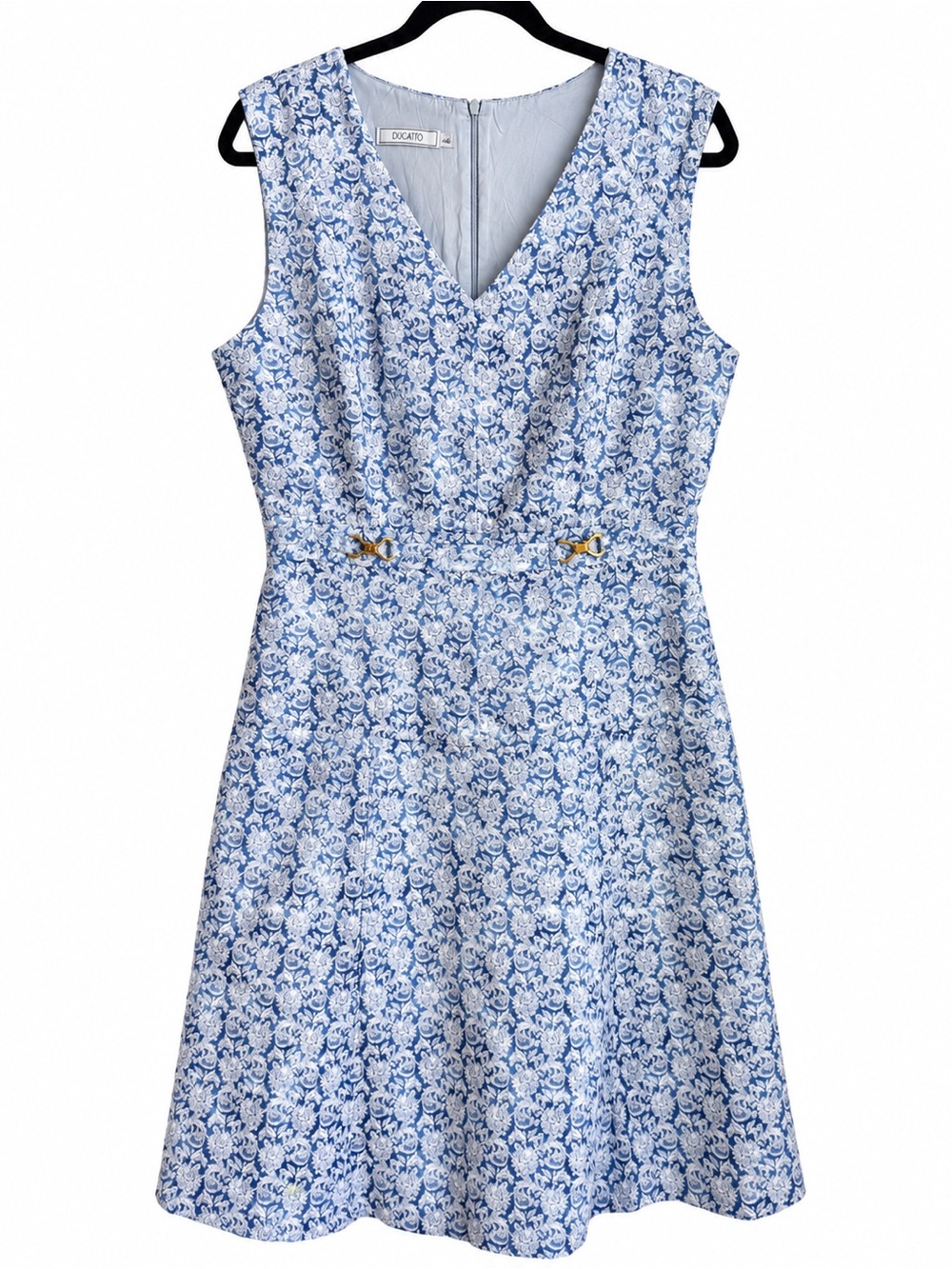 Blue & White Floral Jacquard Dress – Ducatto Size M US (44) Brazil
